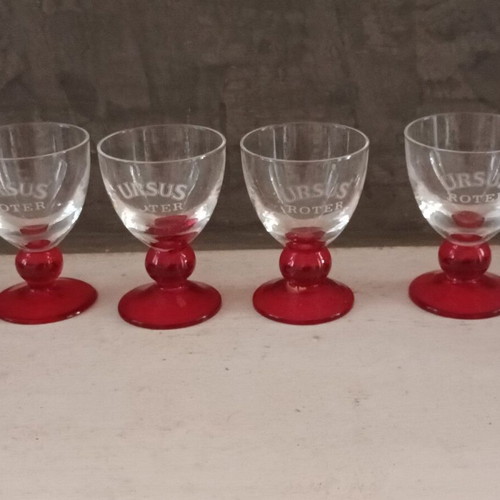 Set of 4 vintage promotional liqueur glasses Ursus Roter like new