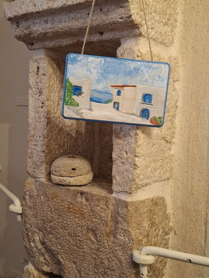 Handmade wooden hanging plaque Cycladic landscape decorative