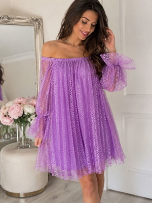 Lilac dress with tulle and bows on sleeves like new