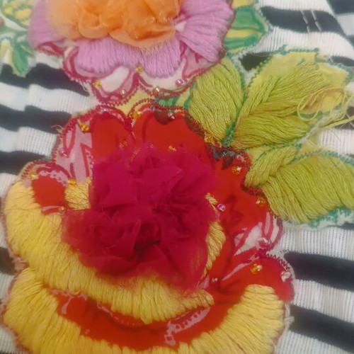 Derhy striped women's top with floral embroidery, size M