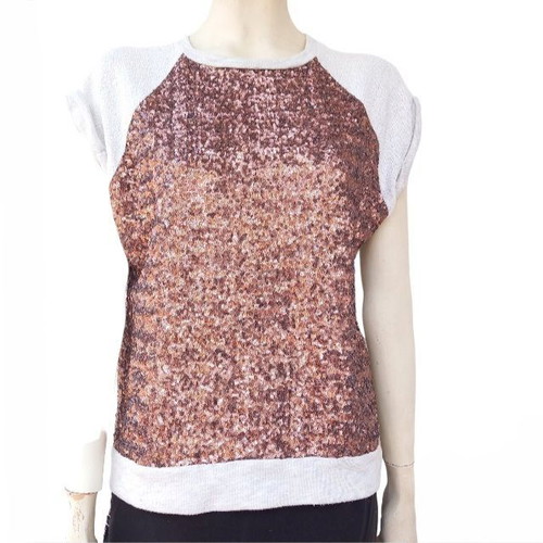 Short-sleeve sweatshirt with copper-colored sequins