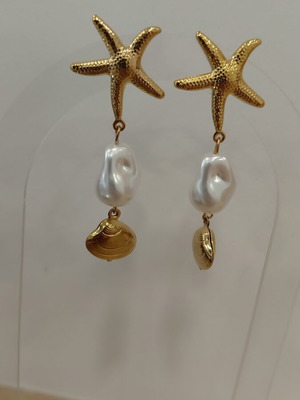 Stainless Steel Earrings with Pearl and Starfish Shell Elements new