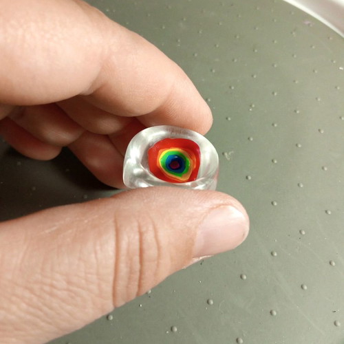 Plastic rainbow ring used, size 5.5/50/16.3