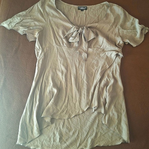 Kanellis blouse with bow, khaki, size Medium