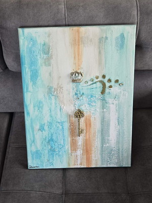 Painting with turquoise shades like new, handmade by DLaoutari 45×60