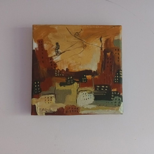 Oil paintings used, set of 2, 20x20 cm