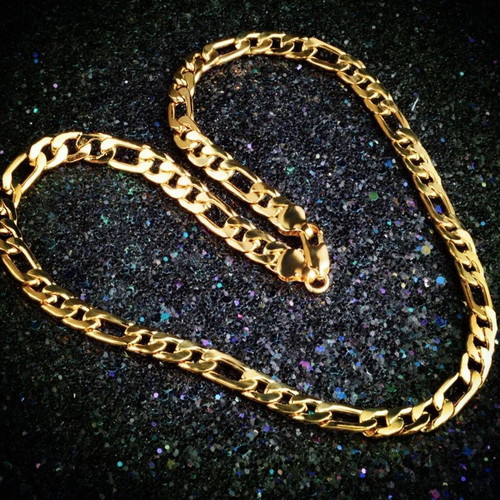 Jewelry set 18K gold-plated necklace and bracelet chain, 6mm thickness