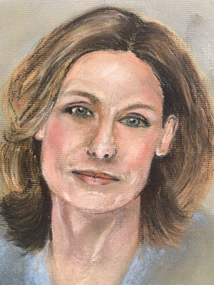 Portrait painting of a woman pastel on cardboard used