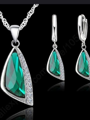 Jewelry set with aquamarine and zircon, new, silver color