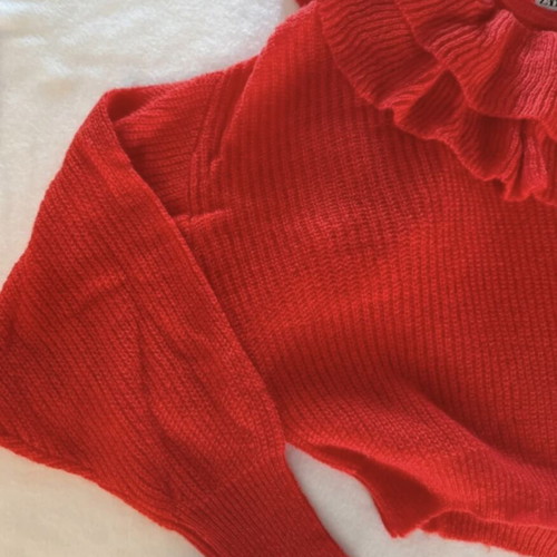 Zara cropped knit sweater, bright neon orange, size L