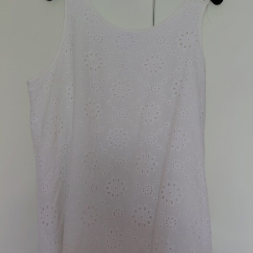 Women's sleeveless cotton top with cutwork design, white, size XL