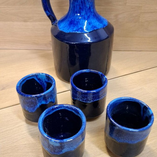 Ceramic wine set handmade, new, blue and black Fat Lava finish