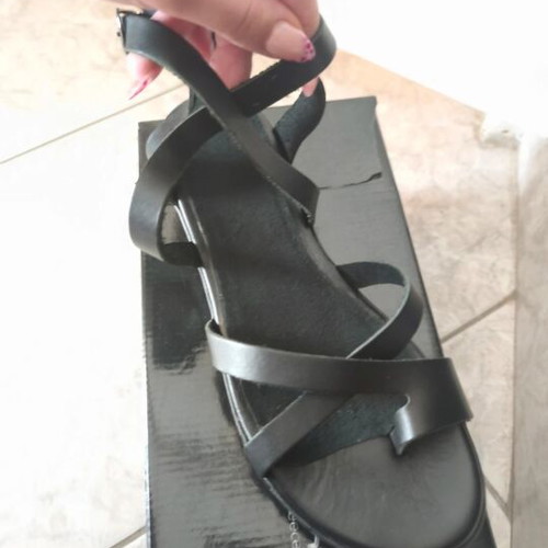Greek-made black sandals with suede insole and ankle strap
