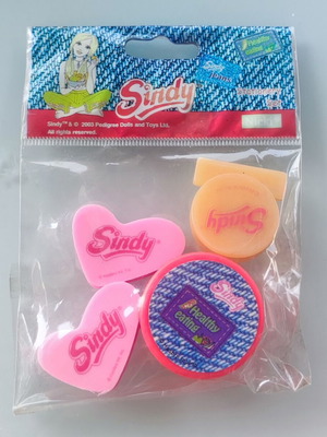 Sindy school stationery set new, includes 2 erasers, sharpener, and clip
