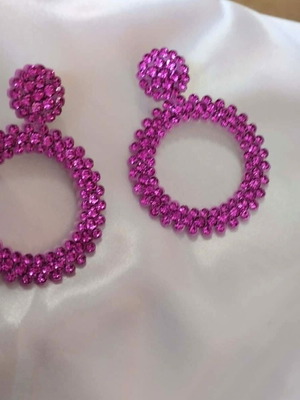 Fuchsia/Magenta Stud Earrings with Strass New