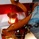  vintage ξυλινο διακοσμητικο ψαρι φωτιστικο λαμπα