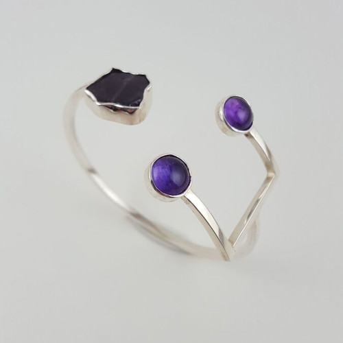 Handmade silver 950 bracelet with amethysts new, statement design