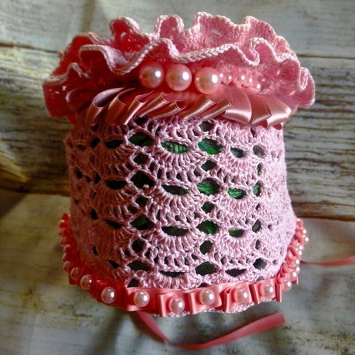 Knitted hat handmade, 100% cotton, pink, for children 1-3 years