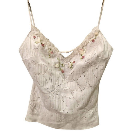Zinas bustier top used, embroidered with stones, roses, paillettes, white, size S