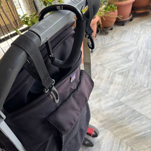 Maclaren Techno XLR stroller used with accessories and carrycot