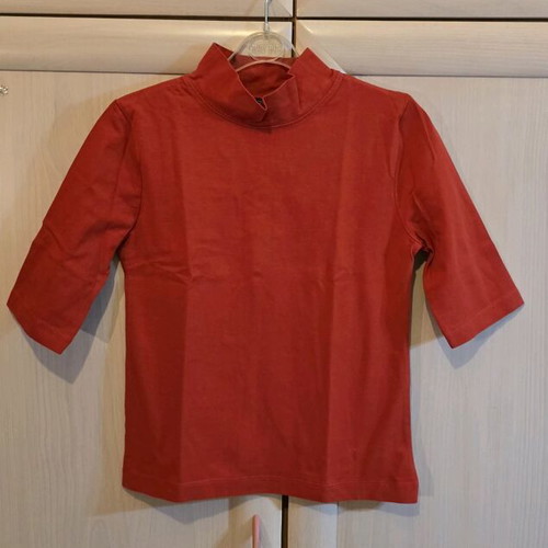 Zara Cotton Blouse New Red with Three-Quarter Sleeve and Low Turtleneck Size Medium