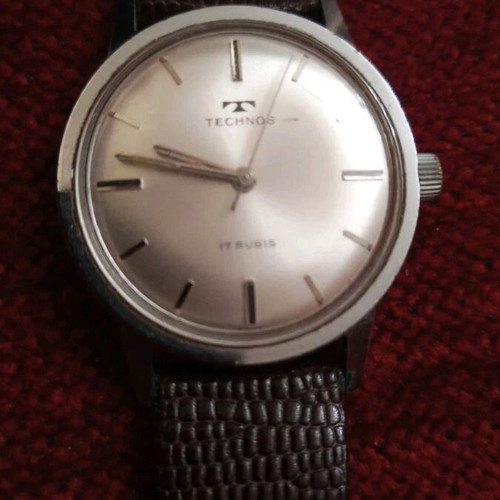Technos vintage manual wind watch used, brown strap