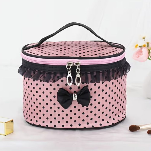 Pink Polka Dot Toiletry Bag New with Bow