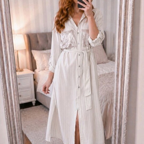 Access caftan dress new, white with silver thread, size S