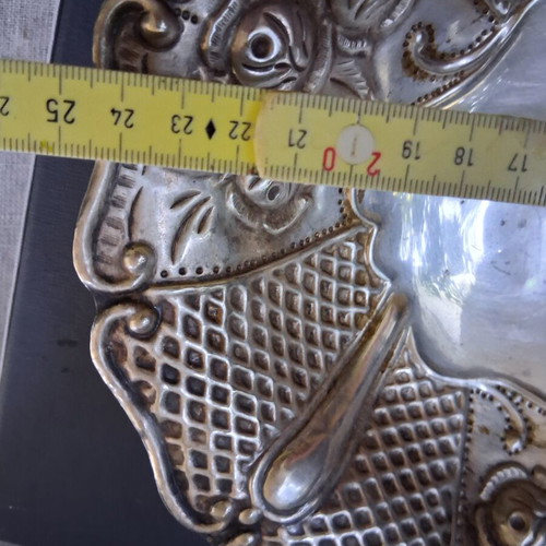 Vintage handmade fondue tray with embossed roses, like new