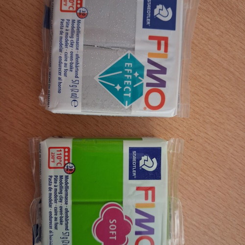 FIMO polymer clay new, 2 packs with glitter effect and soft green