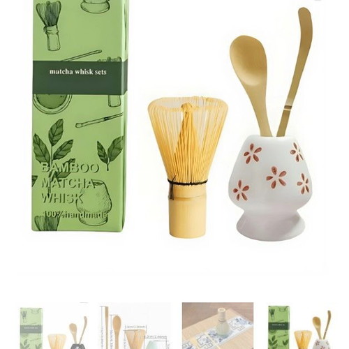 Matcha set with bamboo whisk, ceramic bowl, stand and spoon