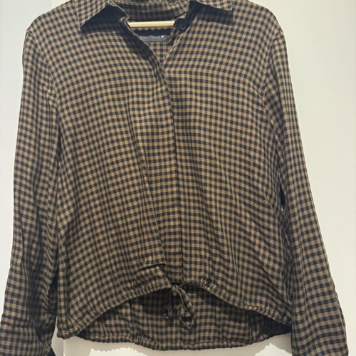 Zara checkered cropped shirt like new, black and brown