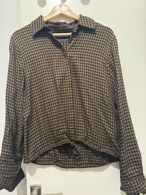 Zara checkered cropped shirt like new, black and brown