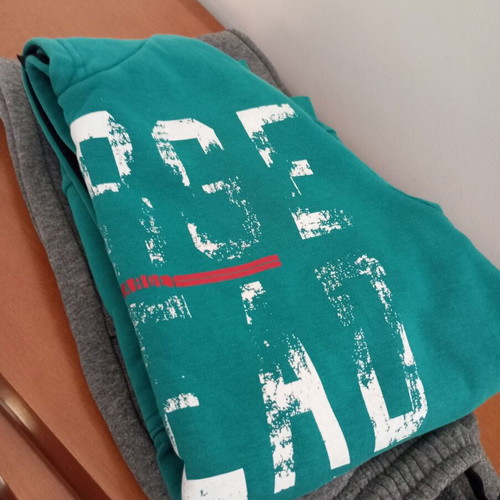 Boys' sportswear set, petrol and grey, includes gloves