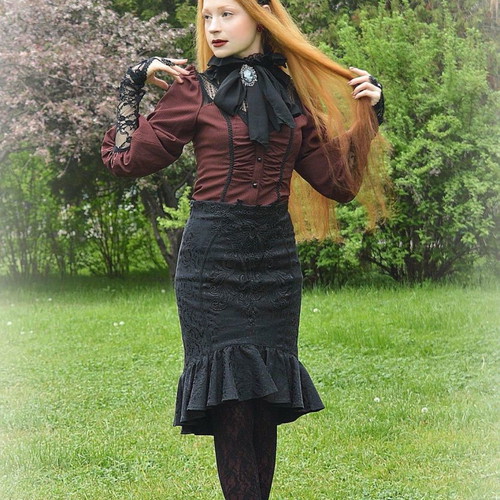 Gothic mermaid skirt 2 in 1 Punkrave used, black and red, size XS