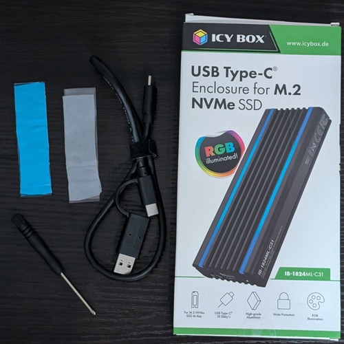 Icy Box Enclosure for M.2 PCI Express NVME SSD like new with USB 3.1 Type-C