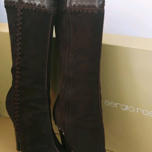 Sergio Rossi boots used brown leather-suede, size 41