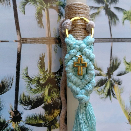 Handmade candle with macrame keychain new