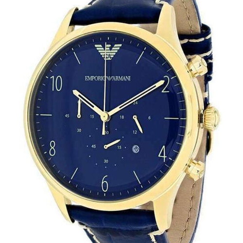 Emporio Armani men's wristwatch new, blue dial with gold accents