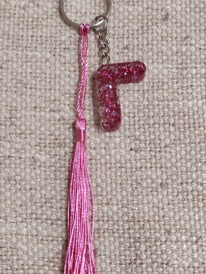 Handmade keychain with resin letter G and tassel