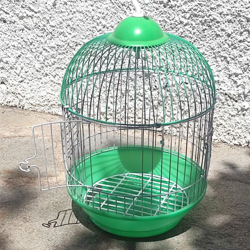 Metal birdcage, green, with removable plastic base