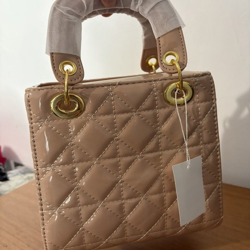 Quilted handbag nude beige new, elegant design with gold-tone details