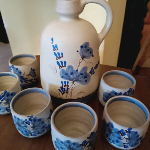 Ceramic jug with cups like new, hand-painted set