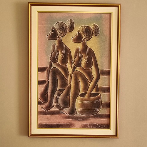African Sand Painting framed, like new, 66x45 cm