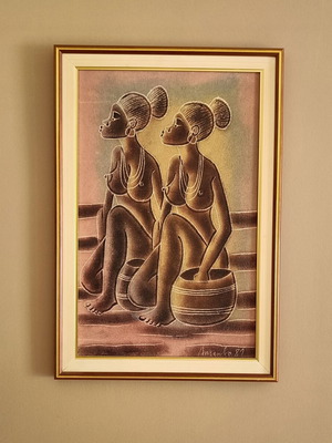 Αφρικάνικος πίνακας sand painting σαν καινούργιος, κορνιζαρισμένος, 66x45 εκ.