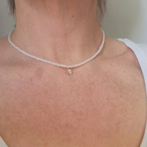 Choker with White Faceted Opalite Beads and 925 Silver Elements