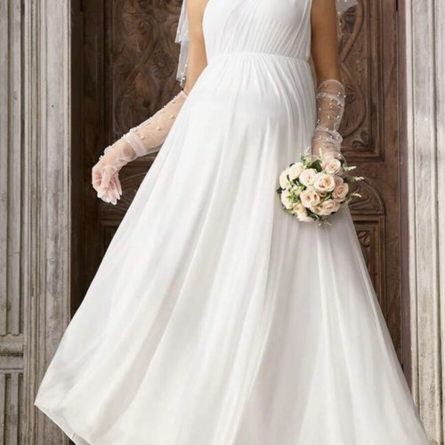 White long wedding dress like new, strapless with tulle