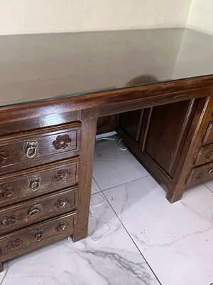 Handmade desk used, solid carved wood