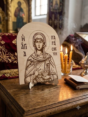 Wooden icon of Saint Paraskevi with base new