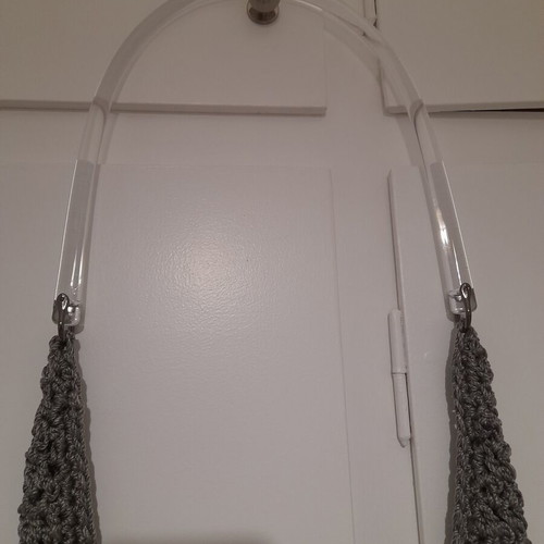 Handmade knitted shoulder bag A.L.E. new, grey with transparent bone handle